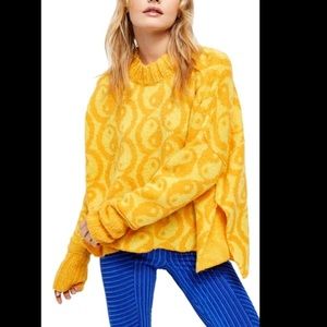 Free People Yin Yang Yellow Sweater Oversized XS
